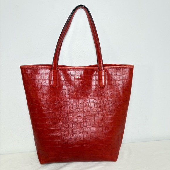 Ralph Lauren Handbags - Lauren Ralph Lauren Croc Embossed Genuine Leather Tote Laptop Bag